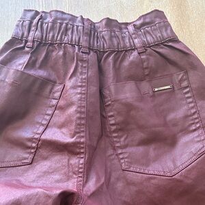 Zara Girls' Faux Leather Joggers - Burgundy